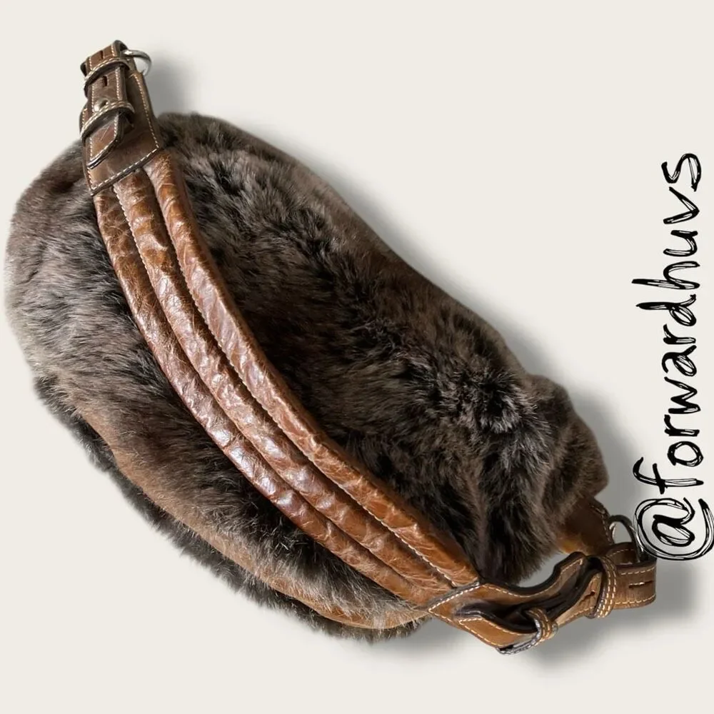 Y2K Faux Fur & Vegan Leather Hobo Bag – Canvas Lined – Statement Piece